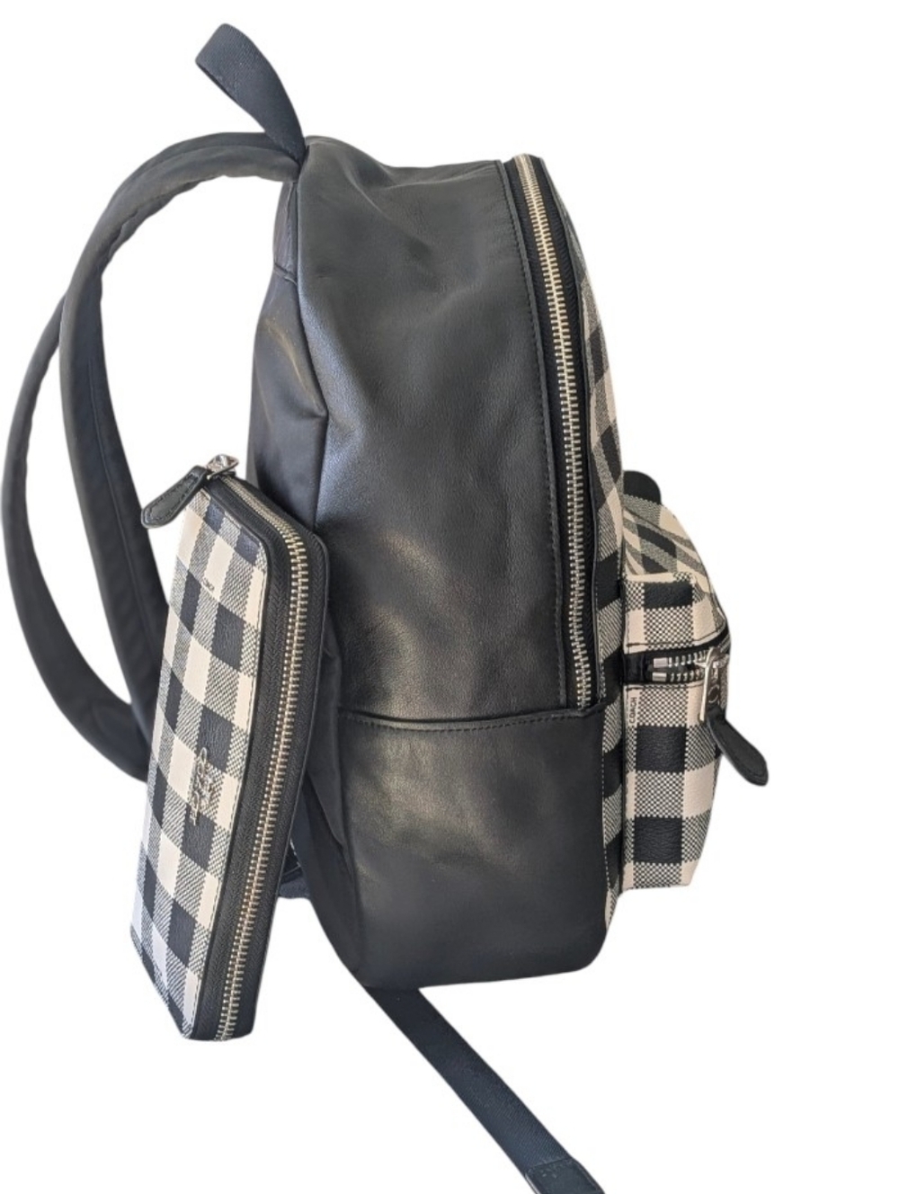 Coach CHARLIE GINGHAM PRINT BLACK/SILVER Backpack & Lg Continental Wallet - Picture 3 of 13